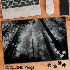 Asil Hobi Uzun Ağaçlar-Sis-Orman-Doğa-Siyah Yapboz-Ayak Destekli Çerçeveli 240 Parça Puzzle