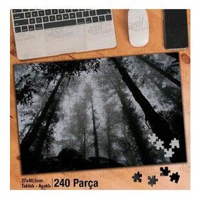 Asil Hobi Uzun Ağaçlar-Sis-Orman-Doğa-Siyah Yapboz-Ayak Destekli Çerçeveli 240 Parça Puzzle