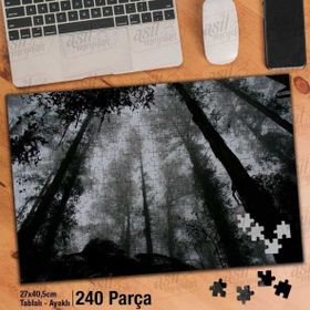 Asil Hobi Uzun Ağaçlar-Sis-Orman-Doğa-Siyah Yapboz-Ayak Destekli Çerçeveli 240 Parça Puzzle