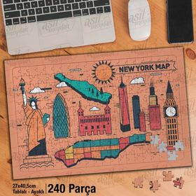 Asil Hobi Vektör Çizim-New York-Özgürlük Heykel Yapboz-Ayak Destekli Çerçeveli 240 Parça Puzzle