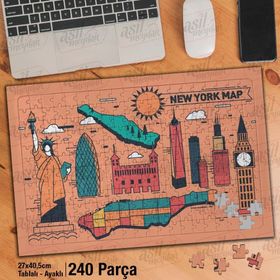 Asil Hobi Vektör Çizim-New York-Özgürlük Heykel Yapboz-Ayak Destekli Çerçeveli 240 Parça Puzzle