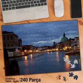 Asil Hobi Venedik-Gece-Evler-Manzara-Deniz Yapboz-Ayak Destekli Çerçeveli 240 Parça Puzzle