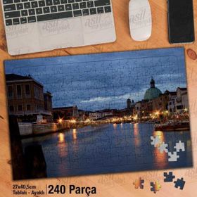 Asil Hobi Venedik-Gece-Evler-Manzara-Deniz Yapboz-Ayak Destekli Çerçeveli 240 Parça Puzzle