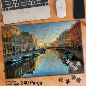 Asil Hobi Venedik-Şehir-Evler-Göl-Tekneler Yapboz-Ayak Destekli Çerçeveli 240 Parça Puzzle