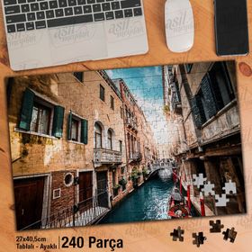 Asil Hobi Venedik Su Kanalı-Evler-Kayık-Manzara Yapboz-Ayak Destekli Çerçeveli 240 Parça Puzzle