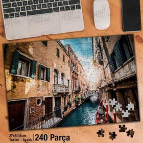 Asil Hobi Venedik Su Kanalı-Evler-Kayık-Manzara Yapboz-Ayak Destekli Çerçeveli 240 Parça Puzzle