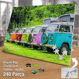 Asil Hobi Vosvos Karavan-Araba-Doğa-Ağaçlar Yapboz-Ayak Destekli Çerçeveli 240 Parça Puzzle