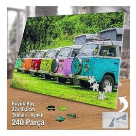 Asil Hobi Vosvos Karavan-Araba-Doğa-Ağaçlar Yapboz-Ayak Destekli Çerçeveli 240 Parça Puzzle