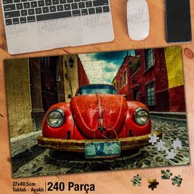 Asil Hobi Woswos-Kırmızı Araba-Sokak-Evler Yapboz-Ayak Destekli 240 Parça Puzzle