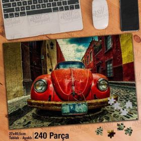 Asil Hobi Woswos-Kırmızı Araba-Sokak-Evler Yapboz-Ayak Destekli 240 Parça Puzzle