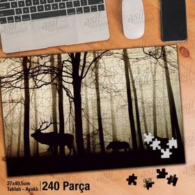 Asil Hobi Yabani Geyik Sürüsü-Ağaçlar-Doğa-Orman Yapboz-Ayak Destekli Çerçeveli 240 Parça Puzzle
