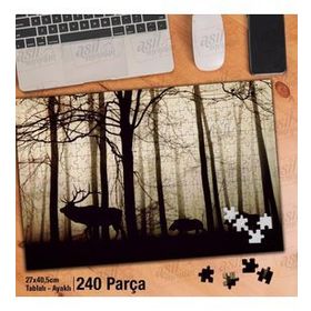 Asil Hobi Yabani Geyik Sürüsü-Ağaçlar-Doğa-Orman Yapboz-Ayak Destekli Çerçeveli 240 Parça Puzzle