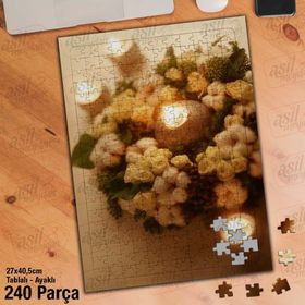Asil Hobi Yanan Mumlar Beyaz Çiçekler Yapboz-Ayak Destekli Çerçeveli 240 Parça Puzzle