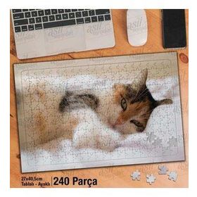 Asil Hobi Yatan Cazibeli Sevimli Kedi-Hayvan Yapboz-Ayak Destekli Çerçeveli 240 Parça Puzzle