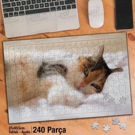 Asil Hobi Yatan Cazibeli Sevimli Kedi-Hayvan Yapboz-Ayak Destekli Çerçeveli 240 Parça Puzzle