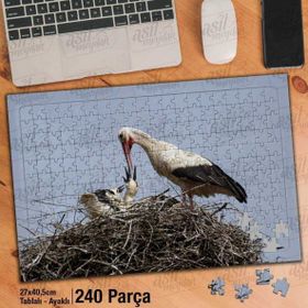 Asil Hobi Yavrularını Besleyen Leylek-Hayvan-Doğa Yapboz-Ayak Destekli Çerçeveli 240 Parça Puzzle