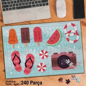 Asil Hobi Yaz-Karpuz-Dondurma-Fotoğraf Makinesi Yapboz-Ayak Destekli Çerçeveli 240 Parça Puzzle