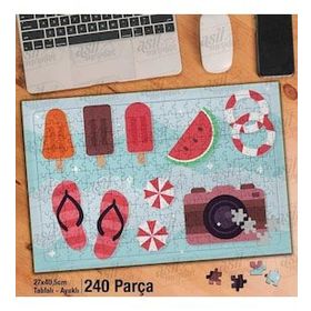 Asil Hobi Yaz-Karpuz-Dondurma-Fotoğraf Makinesi Yapboz-Ayak Destekli Çerçeveli 240 Parça Puzzle