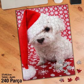 Asil Hobi Yeni Yıl-Kırmızı Şapkalı Köpek-Hayvan Yapboz-Ayak Destekli Çerçeveli 240 Parça Puzzle