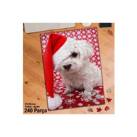 Asil Hobi Yeni Yıl-Kırmızı Şapkalı Köpek-Hayvan Yapboz-Ayak Destekli Çerçeveli 240 Parça Puzzle