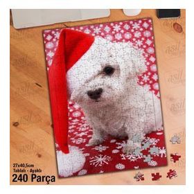 Asil Hobi Yeni Yıl-Kırmızı Şapkalı Köpek-Hayvan Yapboz-Ayak Destekli Çerçeveli 240 Parça Puzzle