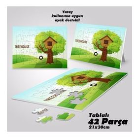 Asil Hobi Yeşil Ağaç Ev-Treehouse Yapboz-Ayak Destekli Çerçeveli 42 Parça Puzzle