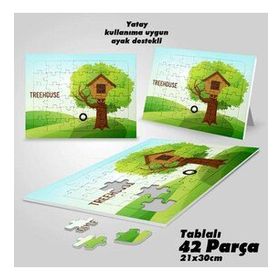 Asil Hobi Yeşil Ağaç Ev-Treehouse Yapboz-Ayak Destekli Çerçeveli 42 Parça Puzzle