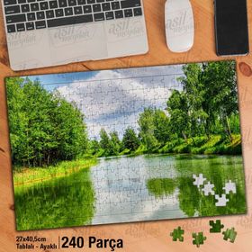 Asil Hobi Yeşil Ağaçlar-Göl-Doğa-Tabiat Yapboz-Ayak Destekli Çerçeveli 240 Parça Puzzle