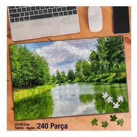 Asil Hobi Yeşil Ağaçlar-Göl-Doğa-Tabiat Yapboz-Ayak Destekli Çerçeveli 240 Parça Puzzle