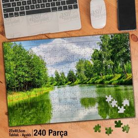 Asil Hobi Yeşil Ağaçlar-Göl-Doğa-Tabiat Yapboz-Ayak Destekli Çerçeveli 240 Parça Puzzle
