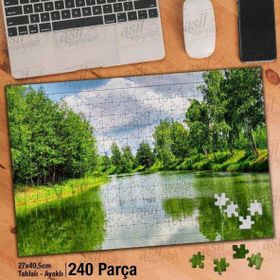Asil Hobi Yeşil Ağaçlar-Göl-Doğa-Tabiat Yapboz-Ayak Destekli Çerçeveli 240 Parça Puzzle