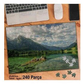 Asil Hobi Yeşil Göl-Su-Dağlar-Alp-Bulutlar Yapboz-Ayak Destekli Çerçeveli 240 Parça Puzzle