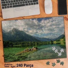Asil Hobi Yeşil Göl-Su-Dağlar-Alp-Bulutlar Yapboz-Ayak Destekli Çerçeveli 240 Parça Puzzle
