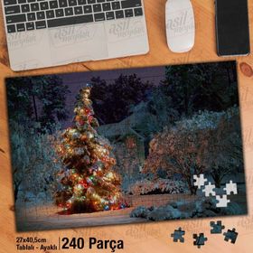 Asil Hobi Yılbaşı Ağacı-Kar-Kış-Ağaçlar-Ev Yapboz-Ayak Destekli Çerçeveli 240 Parça Puzzle