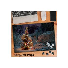 Asil Hobi Yılbaşı Ağacı-Kar-Kış-Ağaçlar-Ev Yapboz-Ayak Destekli Çerçeveli 240 Parça Puzzle