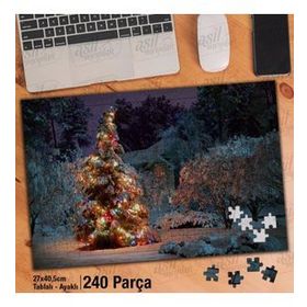 Asil Hobi Yılbaşı Ağacı-Kar-Kış-Ağaçlar-Ev Yapboz-Ayak Destekli Çerçeveli 240 Parça Puzzle