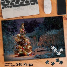 Asil Hobi Yılbaşı Ağacı-Kar-Kış-Ağaçlar-Ev Yapboz-Ayak Destekli Çerçeveli 240 Parça Puzzle