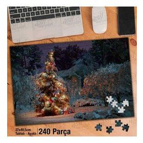 Asil Hobi Yılbaşı Ağacı-Kar-Kış-Ağaçlar-Ev Yapboz-Ayak Destekli Çerçeveli 240 Parça Puzzle