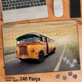 Asil Hobi Yol Otasında Terkedilmiş Otobüs-Araç Yapboz-Ayak Destekli Çerçeveli 240 Parça Puzzle