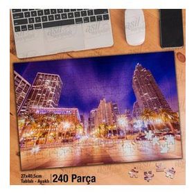 Asil Hobi Yüksek Binalar-Ağaçlar-Işıklar-Şehir Yapboz-Ayak Destekli Çerçeveli 240 Parça Puzzle