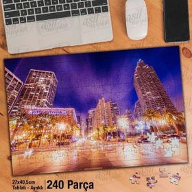 Asil Hobi Yüksek Binalar-Ağaçlar-Işıklar-Şehir Yapboz-Ayak Destekli Çerçeveli 240 Parça Puzzle