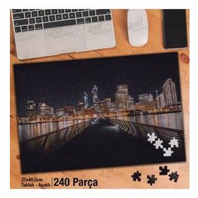 Asil Hobi Yüksek Binalar-Deniz-Yansıma-Gece Yapboz-Ayak Destekli Çerçeveli 240 Parça Puzzle