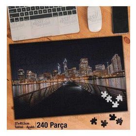 Asil Hobi Yüksek Binalar-Deniz-Yansıma-Gece Yapboz-Ayak Destekli Çerçeveli 240 Parça Puzzle