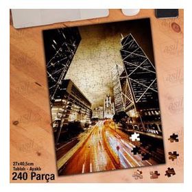 Asil Hobi Yüksek Binalar-Gece-Hareketli Işık Yapboz-Ayak Destekli Çerçeveli 240 Parça Puzzle