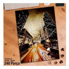 Asil Hobi Yüksek Binalar-Gece-Hareketli Işık Yapboz-Ayak Destekli Çerçeveli 240 Parça Puzzle