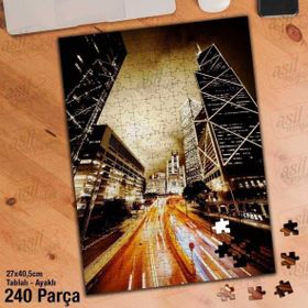 Asil Hobi Yüksek Binalar-Gece-Hareketli Işık Yapboz-Ayak Destekli Çerçeveli 240 Parça Puzzle