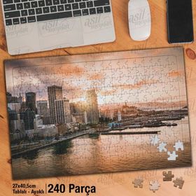 Asil Hobi Yüksek Binalar-Gökdelen-Deniz-Manzara Yapboz-Ayak Destekli Çerçeveli 240 Parça Puzzle