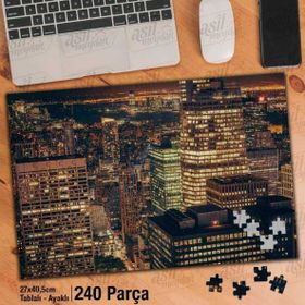 Asil Hobi Yükselen Binalar-Gece-Kuşbakışı-Manzara Yapboz-Ayak Destekli Çerçeveli 240 Parça Puzzle