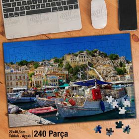 Asil Hobi Yunanistan-Deniz-Gemi-Liman-Manzara Yapboz-Ayak Destekli Çerçeveli 240 Parça Puzzle