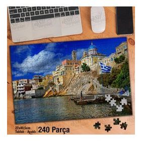 Asil Hobi Yunanistan-Sahil-Liman-Evler-Manzara Yapboz-Ayak Destekli Çerçeveli 240 Parça Puzzle